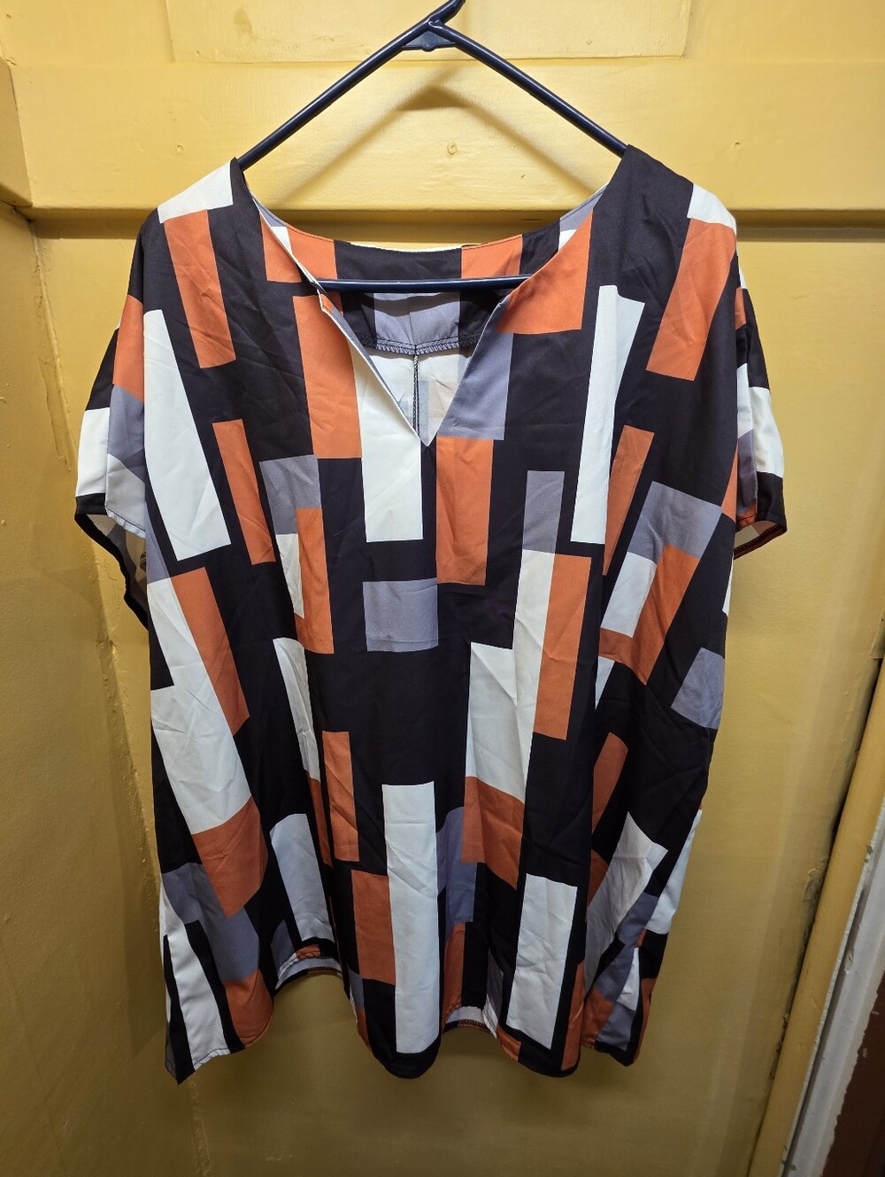 Geometric Colorblock Tunic — Black, White, Orange, Grey